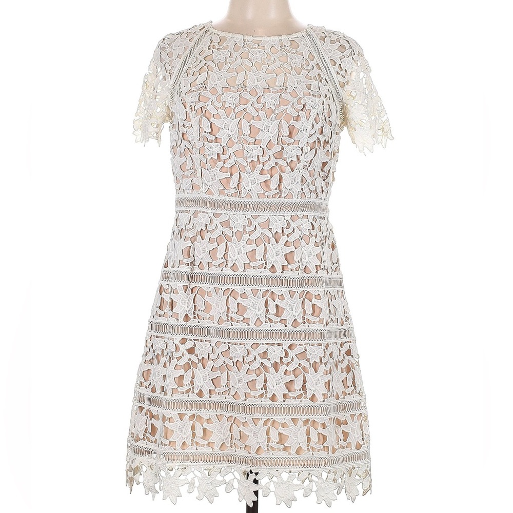 Eliza J Ivory and Beige crochet lace short sleeve dress